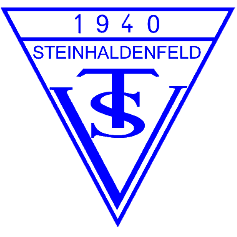 Blue triangular emblem with white fill: top reads '1940', middle shows 'STEINHALDENFELD', and a large overlapping 'S' and 'F' monogram in the center.
